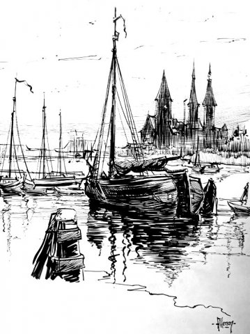 gracht in inkt getekend